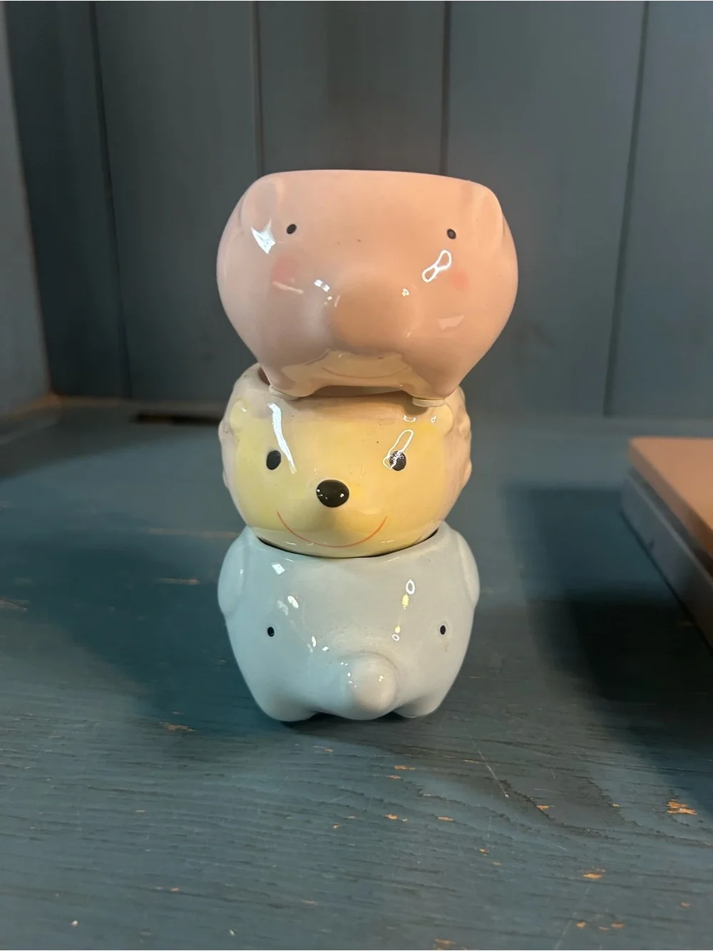 Pastel Animal Ceramic Mini Planter Set - Pink Pig, Yellow Hedgehog, & Blue Elep